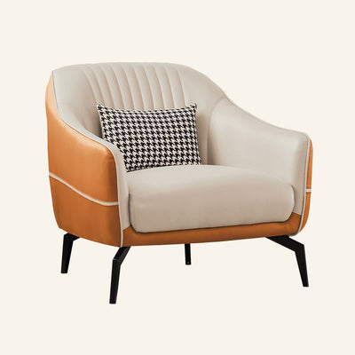 Contemporary Scandinavian Microfiber Leather Wood Sponge Square Streak Accent Chair Footrest For Living Room