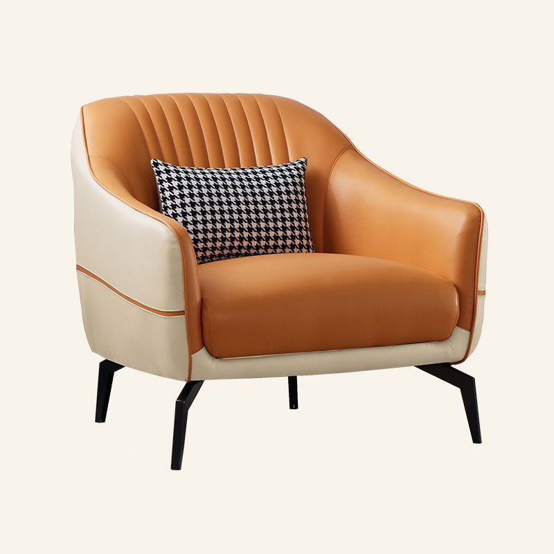 Contemporary Scandinavian Microfiber Leather Wood Sponge Square Streak Accent Chair Footrest For Living Room