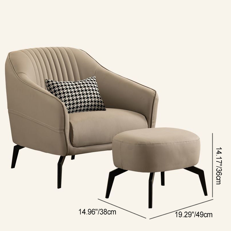 Contemporary Scandinavian Microfiber Leather Wood Sponge Square Streak Accent Chair Footrest For Living Room