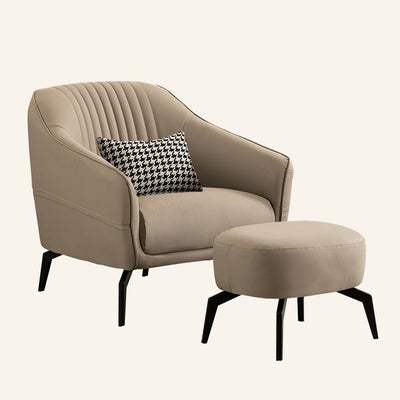 Contemporary Scandinavian Microfiber Leather Wood Sponge Square Streak Accent Chair Footrest For Living Room
