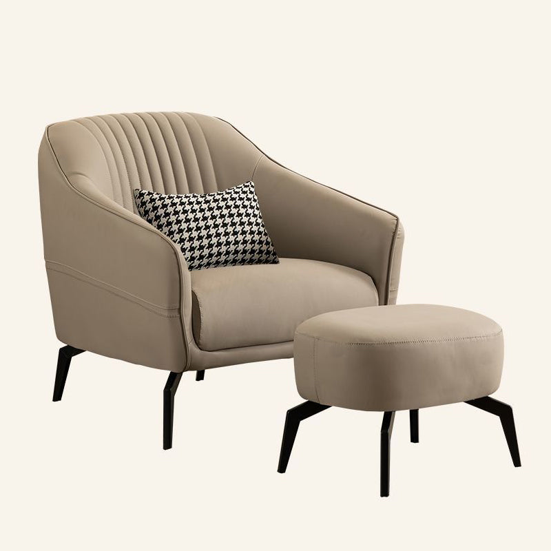 Contemporary Scandinavian Microfiber Leather Wood Sponge Square Streak Accent Chair Footrest For Living Room