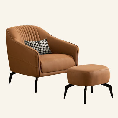 Contemporary Scandinavian Microfiber Leather Wood Sponge Square Streak Accent Chair Footrest For Living Room