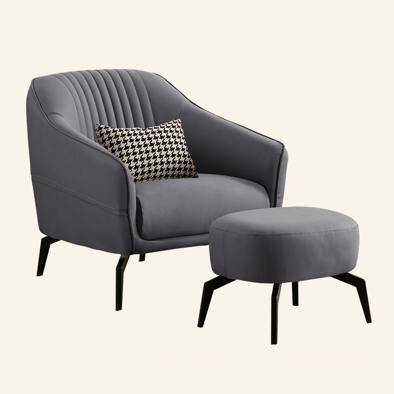 Contemporary Scandinavian Microfiber Leather Wood Sponge Square Streak Accent Chair Footrest For Living Room