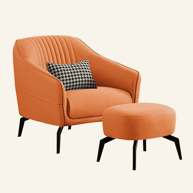 Contemporary Scandinavian Microfiber Leather Wood Sponge Square Streak Accent Chair Footrest For Living Room