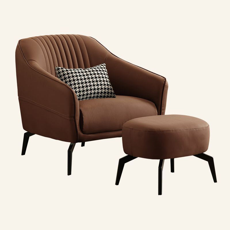 Contemporary Scandinavian Microfiber Leather Wood Sponge Square Streak Accent Chair Footrest For Living Room