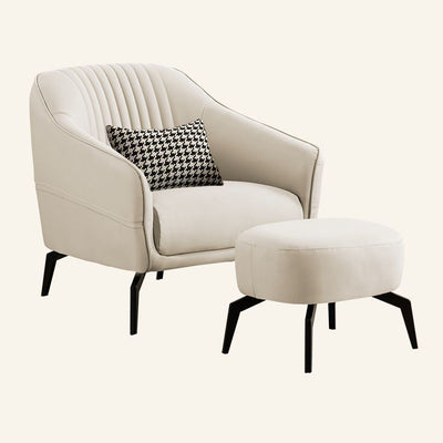 Contemporary Scandinavian Microfiber Leather Wood Sponge Square Streak Accent Chair Footrest For Living Room