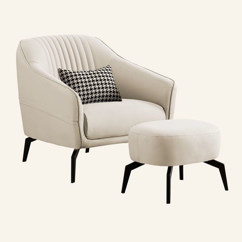 Contemporary Scandinavian Microfiber Leather Wood Sponge Square Streak Accent Chair Footrest For Living Room