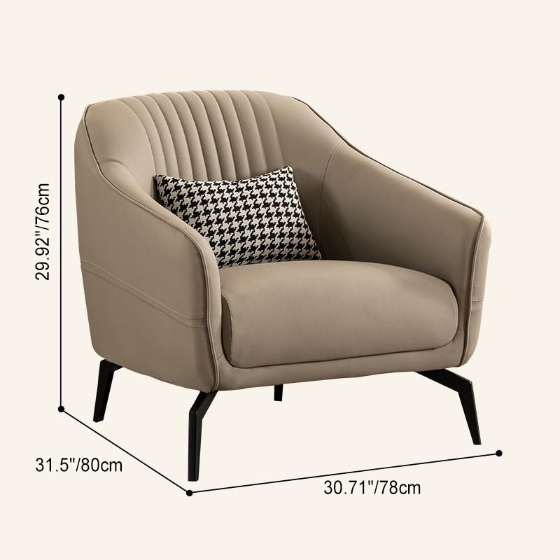 Contemporary Scandinavian Microfiber Leather Wood Sponge Square Streak Accent Chair Footrest For Living Room
