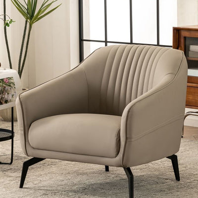 Contemporary Scandinavian Microfiber Leather Wood Sponge Square Streak Accent Chair Footrest For Living Room