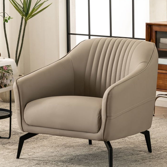 Contemporary Scandinavian Microfiber Leather Wood Sponge Square Streak Accent Chair Footrest For Living Room