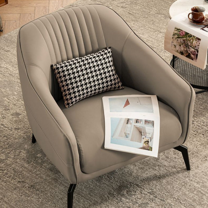 Contemporary Scandinavian Microfiber Leather Wood Sponge Square Streak Accent Chair Footrest For Living Room