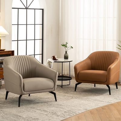 Contemporary Scandinavian Microfiber Leather Wood Sponge Square Streak Accent Chair Footrest For Living Room