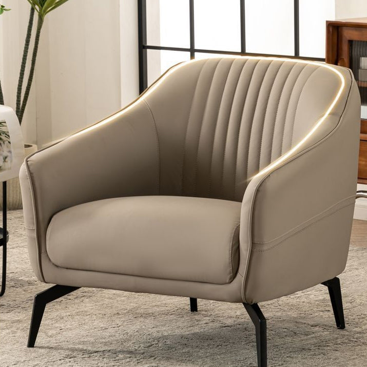 Contemporary Scandinavian Microfiber Leather Wood Sponge Square Streak Accent Chair Footrest For Living Room