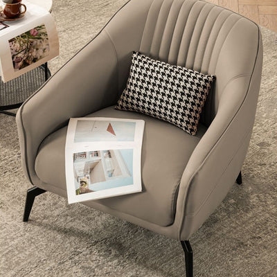Contemporary Scandinavian Microfiber Leather Wood Sponge Square Streak Accent Chair Footrest For Living Room