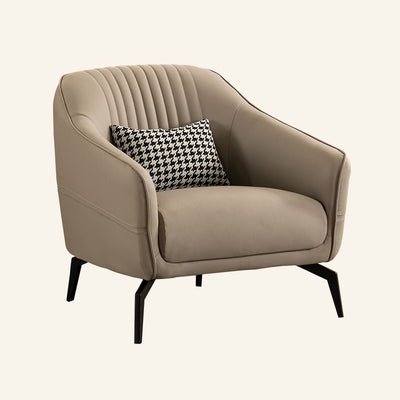Contemporary Scandinavian Microfiber Leather Wood Sponge Square Streak Accent Chair Footrest For Living Room