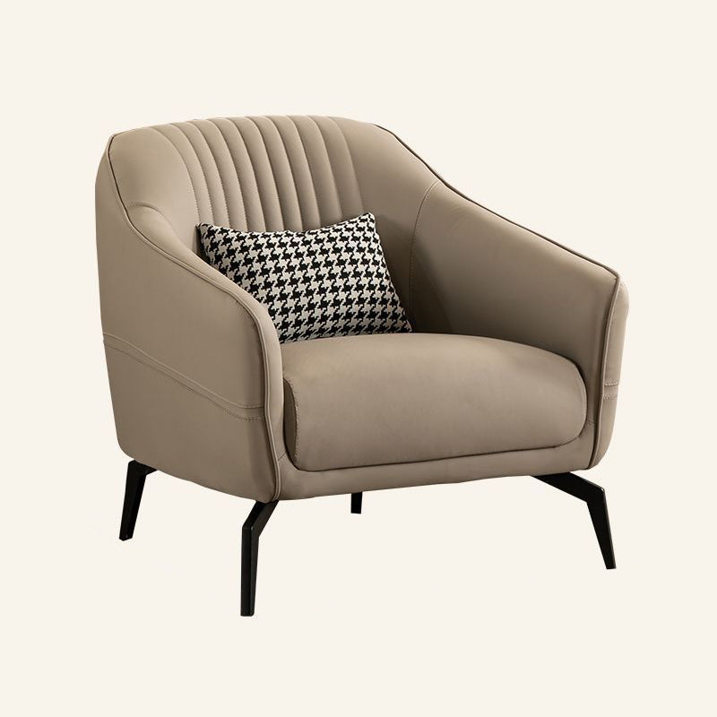 Contemporary Scandinavian Microfiber Leather Wood Sponge Square Streak Accent Chair Footrest For Living Room