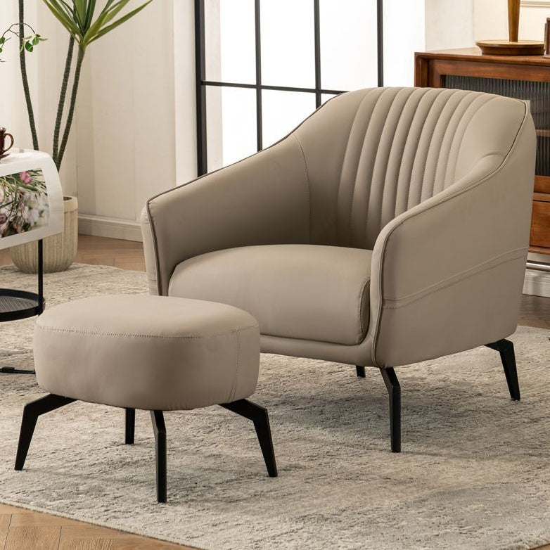 Contemporary Scandinavian Microfiber Leather Wood Sponge Square Streak Accent Chair Footrest For Living Room