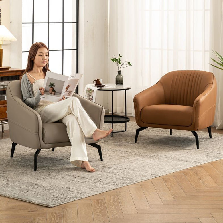 Contemporary Scandinavian Microfiber Leather Wood Sponge Square Streak Accent Chair Footrest For Living Room