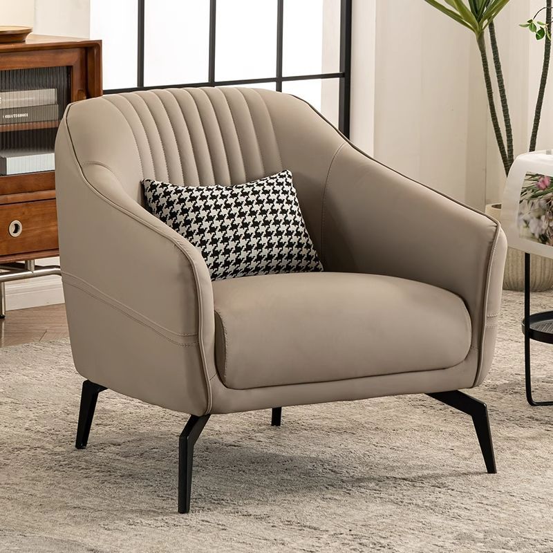 Contemporary Scandinavian Microfiber Leather Wood Sponge Square Streak Accent Chair Footrest For Living Room