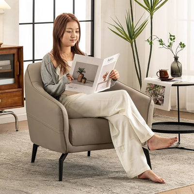 Contemporary Scandinavian Microfiber Leather Wood Sponge Square Streak Accent Chair Footrest For Living Room