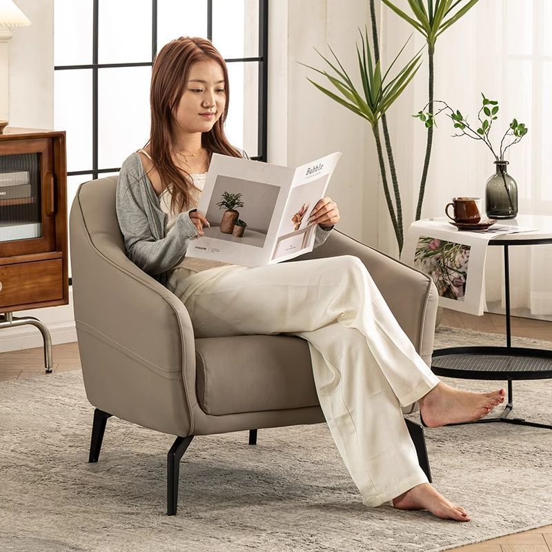 Contemporary Scandinavian Microfiber Leather Wood Sponge Square Streak Accent Chair Footrest For Living Room