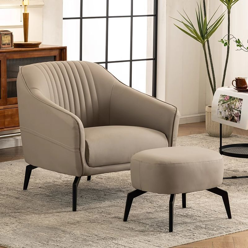 Contemporary Scandinavian Microfiber Leather Wood Sponge Square Streak Accent Chair Footrest For Living Room