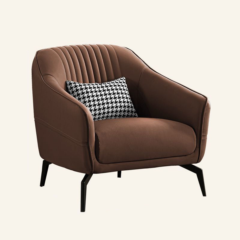 Contemporary Scandinavian Microfiber Leather Wood Sponge Square Streak Accent Chair Footrest For Living Room
