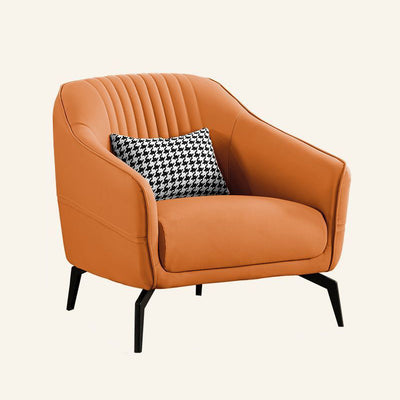 Contemporary Scandinavian Microfiber Leather Wood Sponge Square Streak Accent Chair Footrest For Living Room