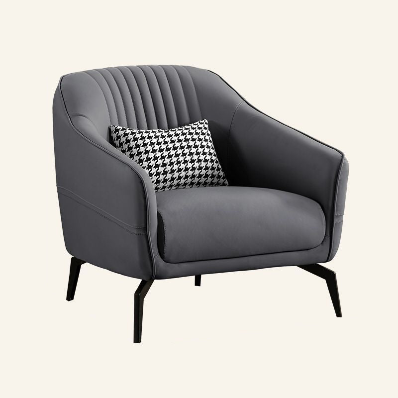 Contemporary Scandinavian Microfiber Leather Wood Sponge Square Streak Accent Chair Footrest For Living Room