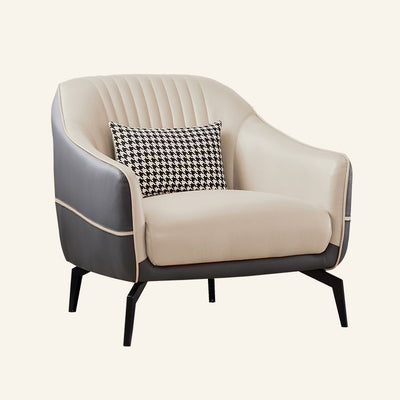 Contemporary Scandinavian Microfiber Leather Wood Sponge Square Streak Accent Chair Footrest For Living Room