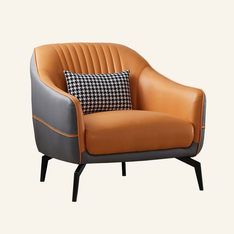 Contemporary Scandinavian Microfiber Leather Wood Sponge Square Streak Accent Chair Footrest For Living Room