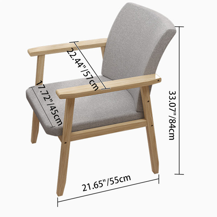 Chaise de bureau carrée contemporaine en bois de caoutchouc nordique avec tissu et éponge avec dossier et accoudoirs pour étude 