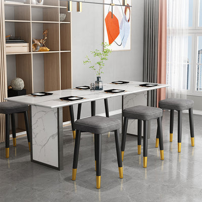 Respaldo de silla de comedor contemporánea de lujo cuadrada de cuero PU y acero al carbono para comedor 