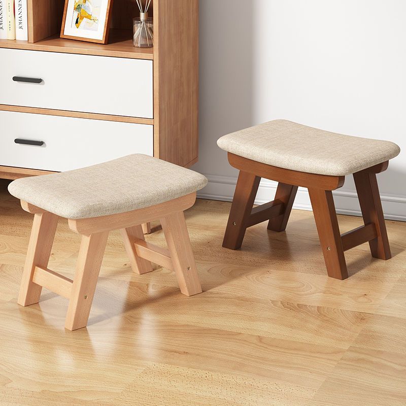 Modern Minimalist Rectangular Cotton And Linen Wood Shoe Bench Low Stool For Living Room