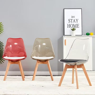 Silla de comedor contemporánea nórdica transparente de plástico PP tapizada en cuero PU con respaldo alto sin brazos para comedor 
