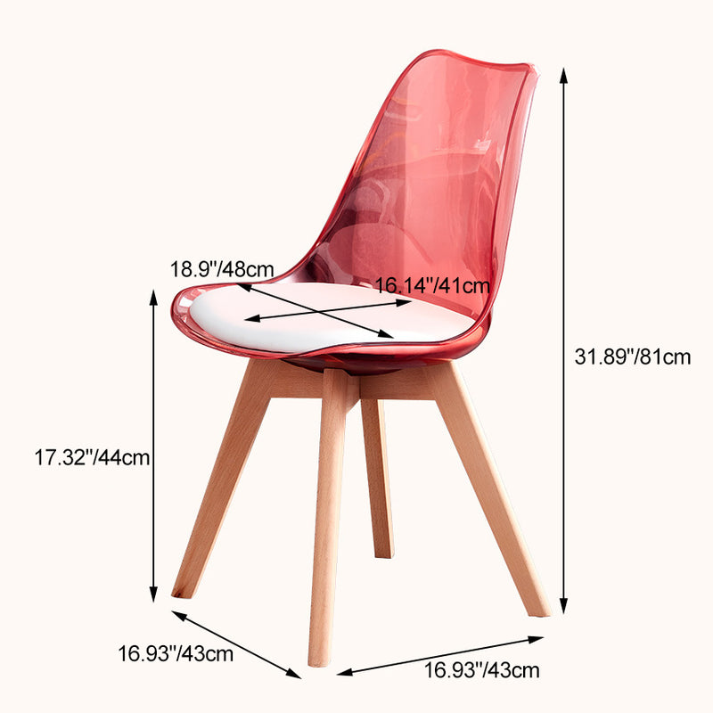 Silla de comedor contemporánea nórdica transparente de plástico PP tapizada en cuero PU con respaldo alto sin brazos para comedor 