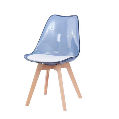 Silla de comedor contemporánea nórdica transparente de plástico PP tapizada en cuero PU con respaldo alto sin brazos para comedor 