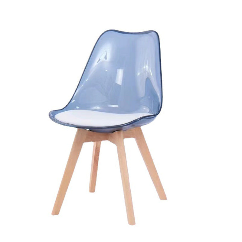 Silla de comedor contemporánea nórdica transparente de plástico PP tapizada en cuero PU con respaldo alto sin brazos para comedor 