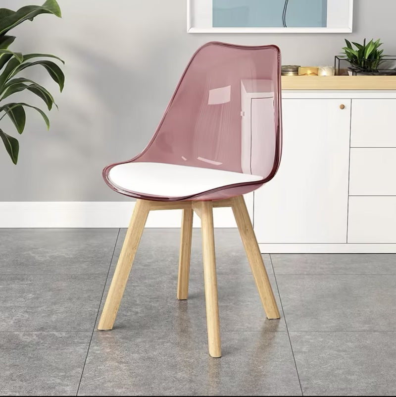 Silla de comedor contemporánea nórdica transparente de plástico PP tapizada en cuero PU con respaldo alto sin brazos para comedor 