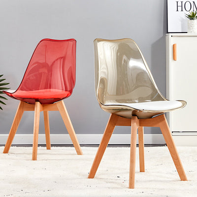 Silla de comedor contemporánea nórdica transparente de plástico PP tapizada en cuero PU con respaldo alto sin brazos para comedor 