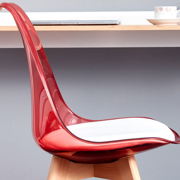 Silla de comedor contemporánea nórdica transparente de plástico PP tapizada en cuero PU con respaldo alto sin brazos para comedor 