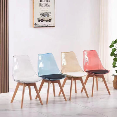 Silla de comedor contemporánea nórdica transparente de plástico PP tapizada en cuero PU con respaldo alto sin brazos para comedor 