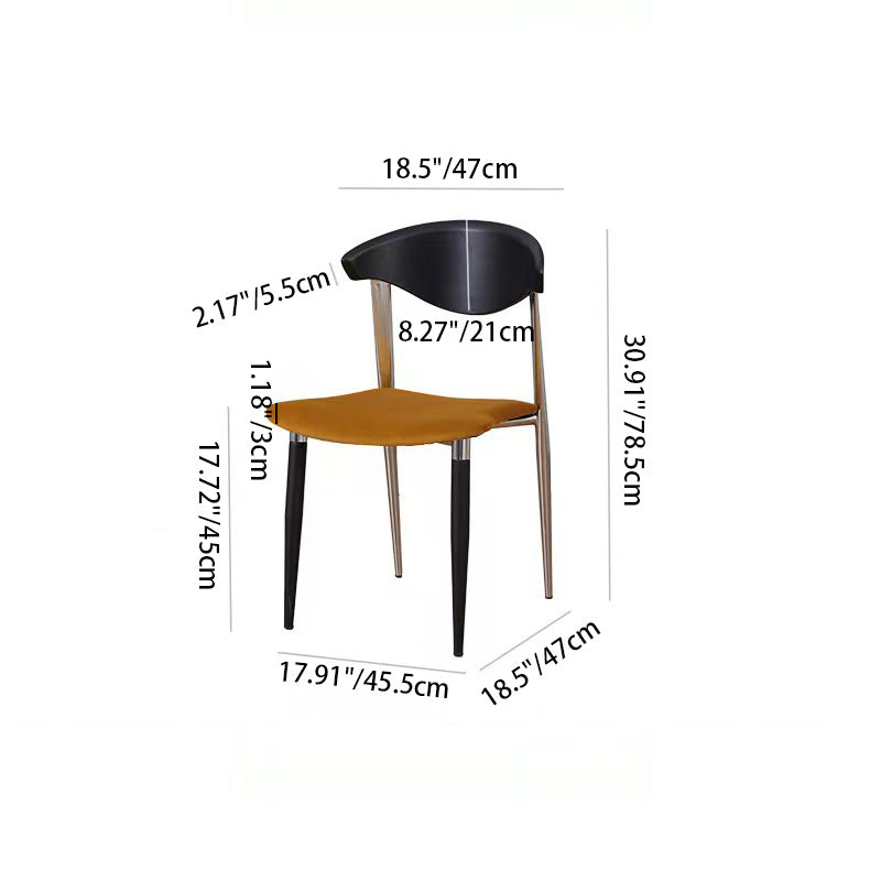 Zeitgenössischer skandinavischer quadratischer gebogener Bogen Samt Eisen Holz Esszimmerstuhl Rückenlehne ohne Armlehnen für Esszimmer 