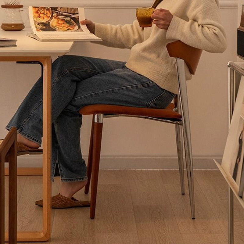 Contemporáneo Escandinavo Cuadrado Arco Curvado Silla de Comedor de Terciopelo Hierro Madera Respaldo Sin Brazos Para Comedor 