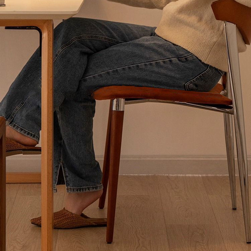 Contemporáneo Escandinavo Cuadrado Arco Curvado Silla de Comedor de Terciopelo Hierro Madera Respaldo Sin Brazos Para Comedor 