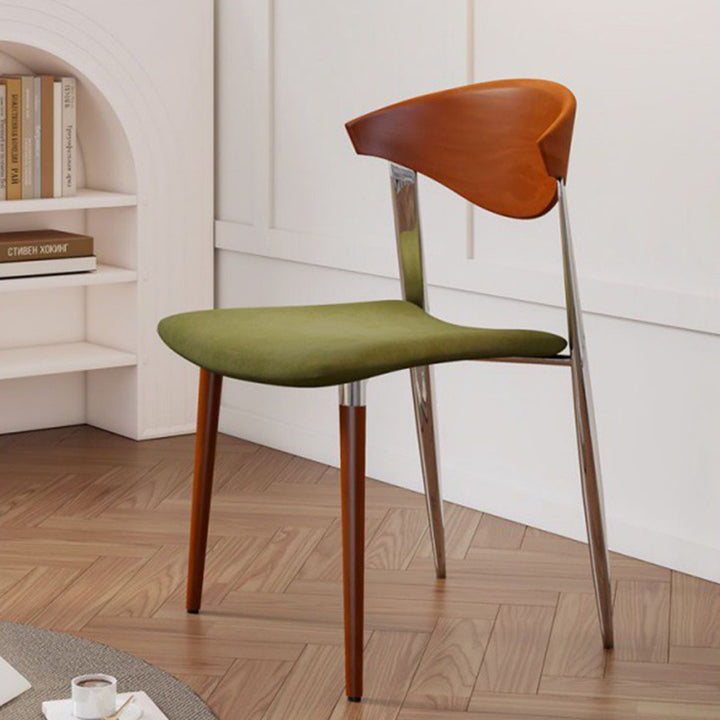 Zeitgenössischer skandinavischer quadratischer gebogener Bogen Samt Eisen Holz Esszimmerstuhl Rückenlehne ohne Armlehnen für Esszimmer 