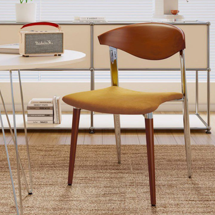 Contemporary Scandinavian Square Curved Arc Velvet Metal Plywood Dining Chair Backrest Armless For Dining Room