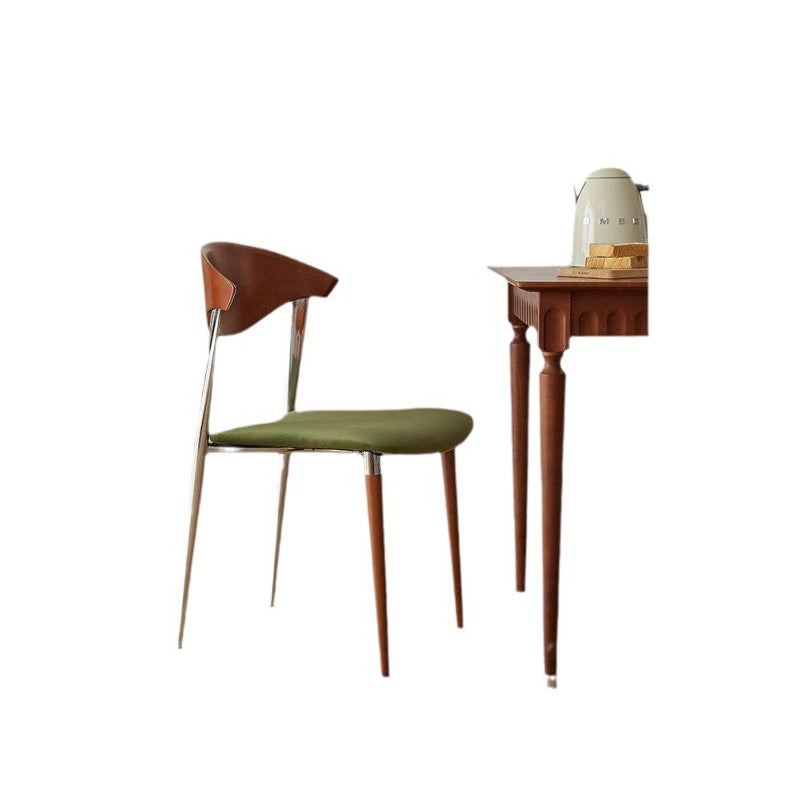 Zeitgenössischer skandinavischer quadratischer gebogener Bogen Samt Eisen Holz Esszimmerstuhl Rückenlehne ohne Armlehnen für Esszimmer 