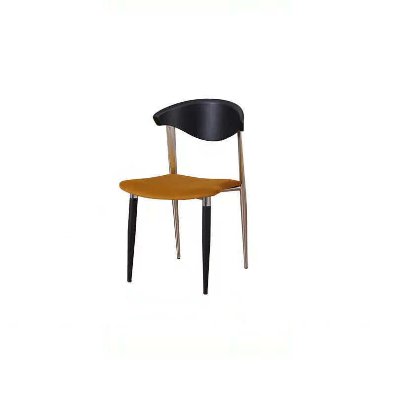 Contemporáneo Escandinavo Cuadrado Arco Curvado Silla de Comedor de Terciopelo Hierro Madera Respaldo Sin Brazos Para Comedor 
