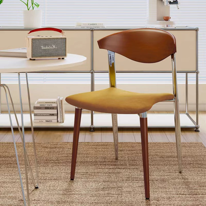 Zeitgenössischer skandinavischer quadratischer gebogener Bogen Samt Eisen Holz Esszimmerstuhl Rückenlehne ohne Armlehnen für Esszimmer 